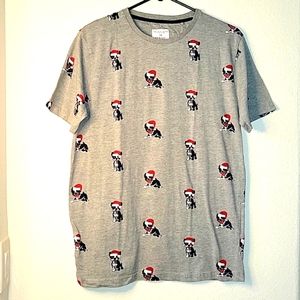 Denim & Flower Men's Short  Sleeve Holiday Pugs graphic T-shirt, M, Grey NWOT